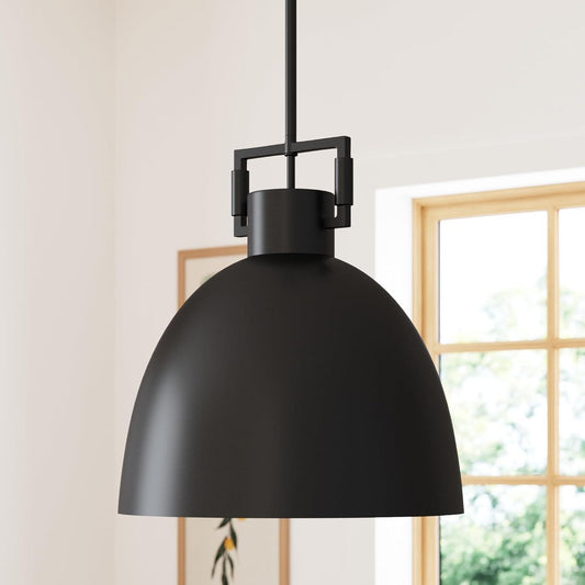 Nathan James Leigh Pendant Lighting, Hanging Ceiling Light with Oversized Metal Shade and Adjustable Cord, for Kitchen Island or Entryway, Matte Black