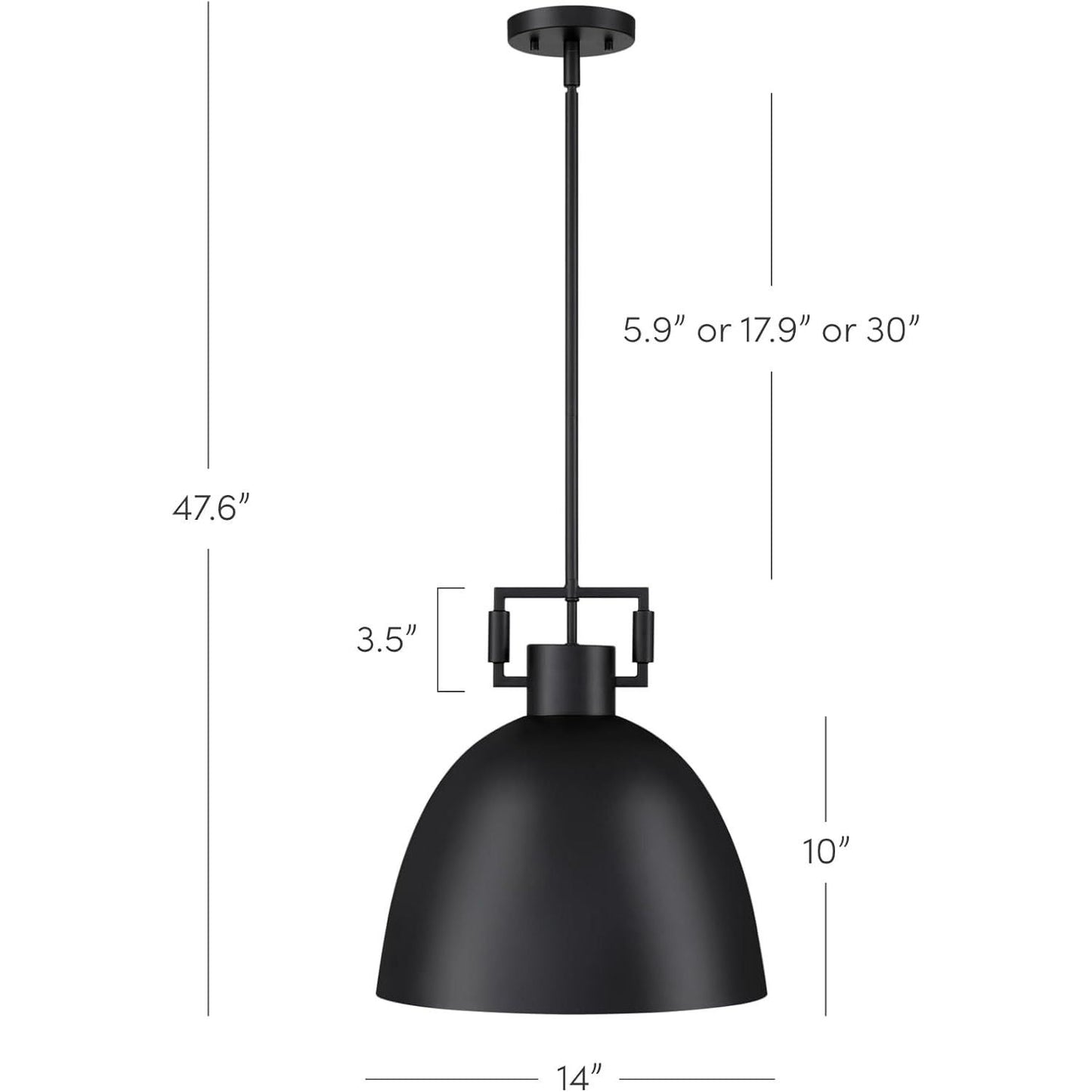 Nathan James Leigh Pendant Lighting, Hanging Ceiling Light with Oversized Metal Shade and Adjustable Cord, for Kitchen Island or Entryway, Matte Black