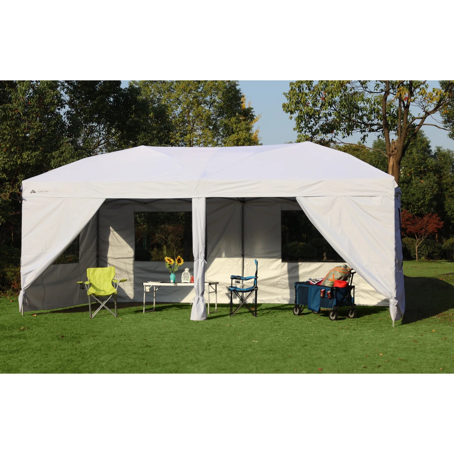 Ozark Trail Pop-up Canopy Tent with Wheeled Bag, White, 20x10 ft Straight Leg