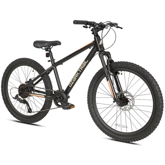 Ozark Trail 24" M.1 Vibe Mountain Bicycle, 8 Speed, Black, Fits Riders 4'6" - 5'6", Teen, Unisex