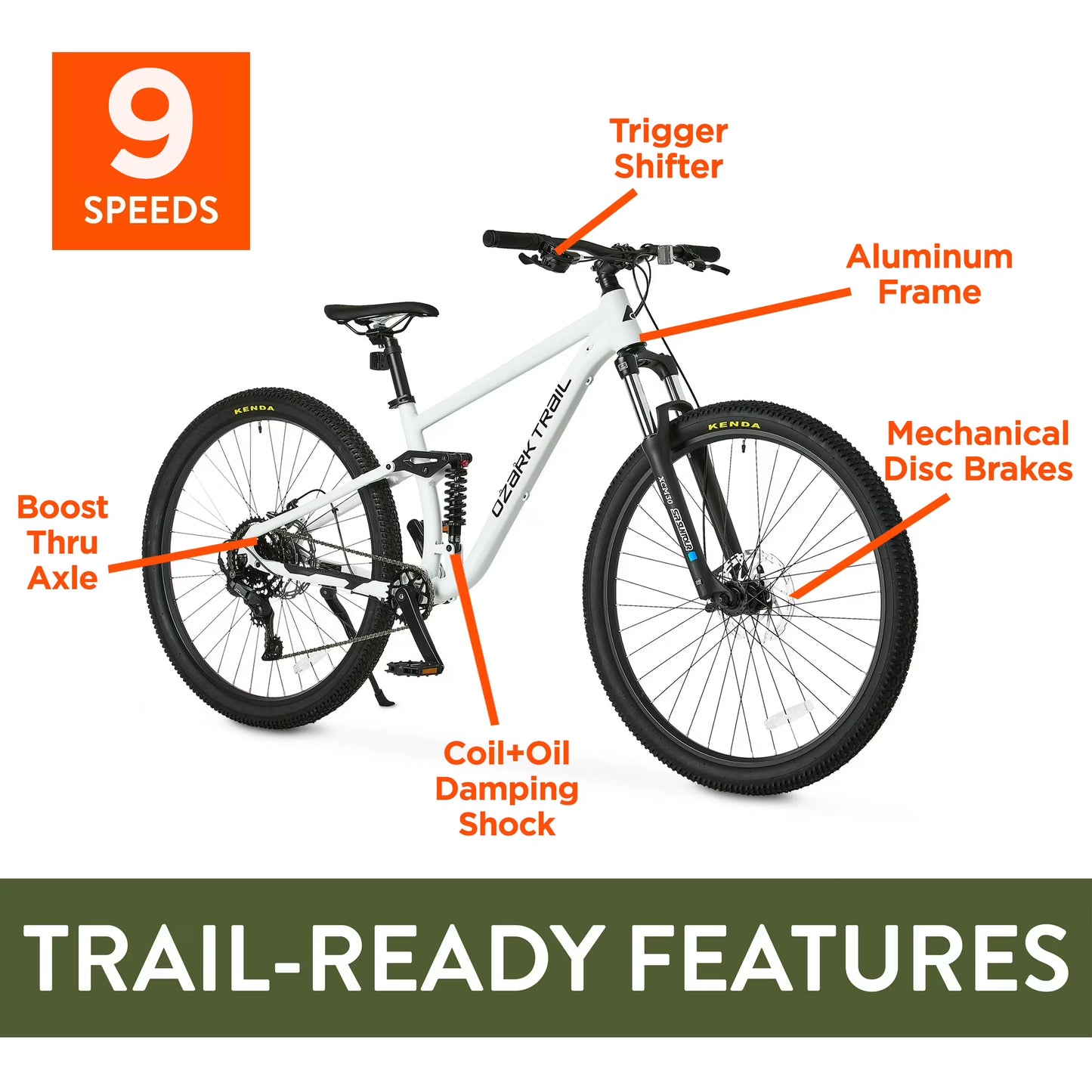 Ozark Trail 29" FS.2 Slalom Full Suspension Mountain Bike, 29" Wheels, Medium Frame,  White, Adult