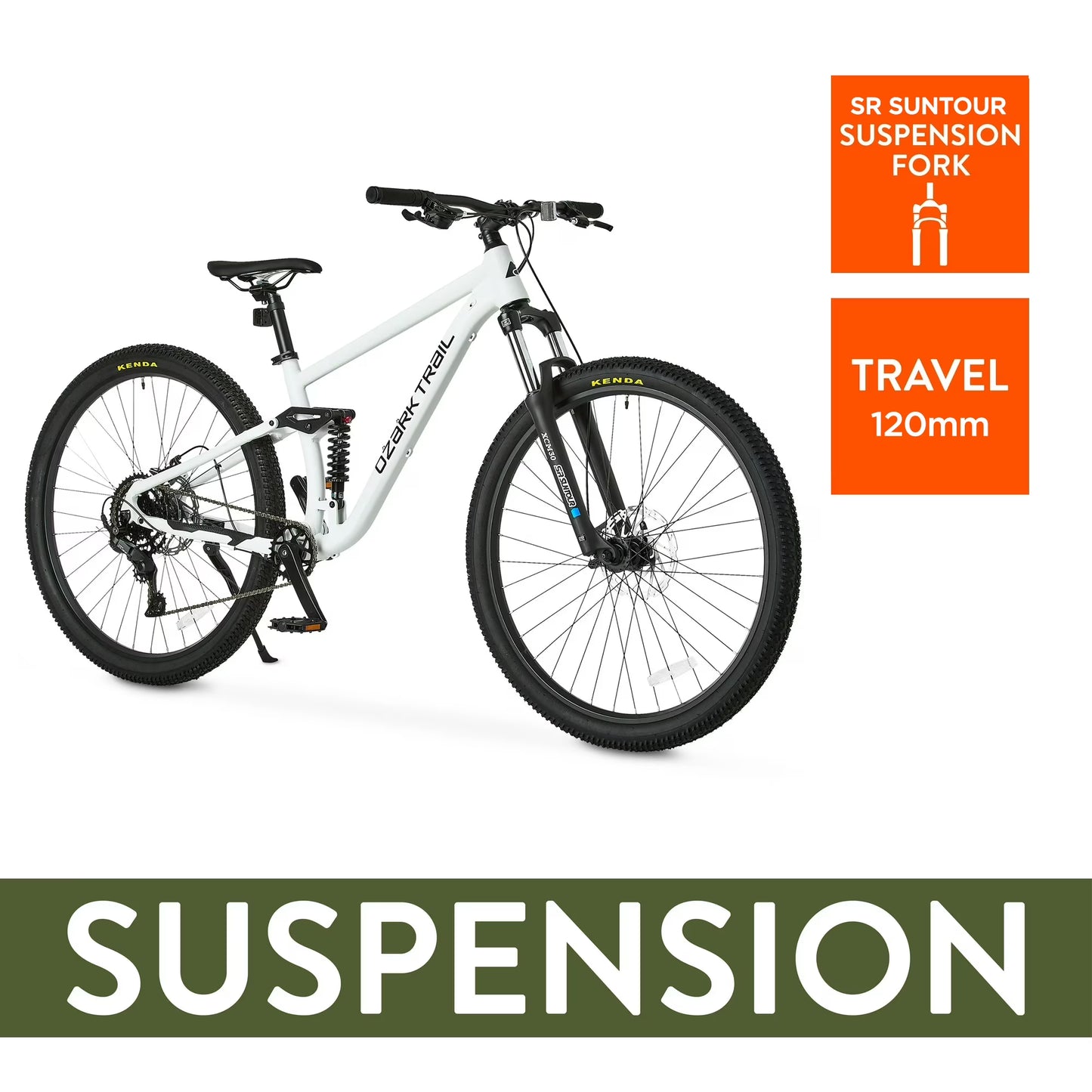 Ozark Trail 29" FS.2 Slalom Full Suspension Mountain Bike, 29" Wheels, Medium Frame,  White, Adult