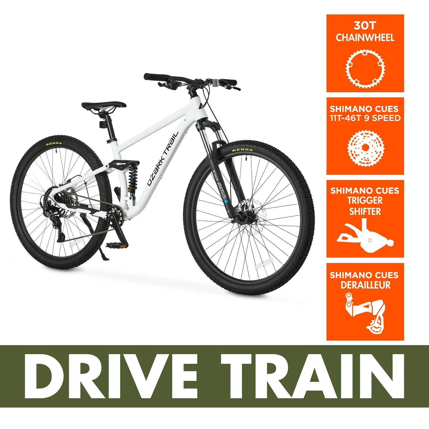 Ozark Trail 29" FS.2 Slalom Full Suspension Mountain Bike, 29" Wheels, Medium Frame,  White, Adult