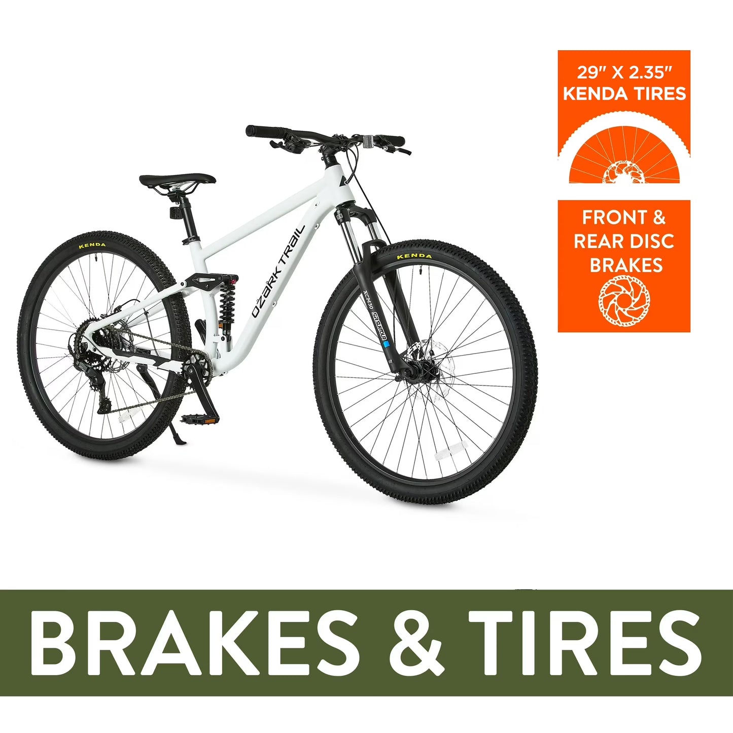 Ozark Trail 29" FS.2 Slalom Full Suspension Mountain Bike, 29" Wheels, Medium Frame,  White, Adult