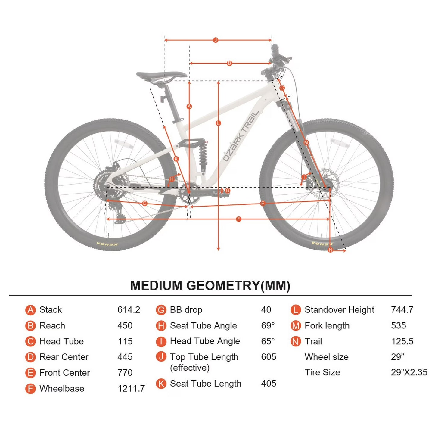 Ozark Trail 29" FS.2 Slalom Full Suspension Mountain Bike, 29" Wheels, Medium Frame,  White, Adult