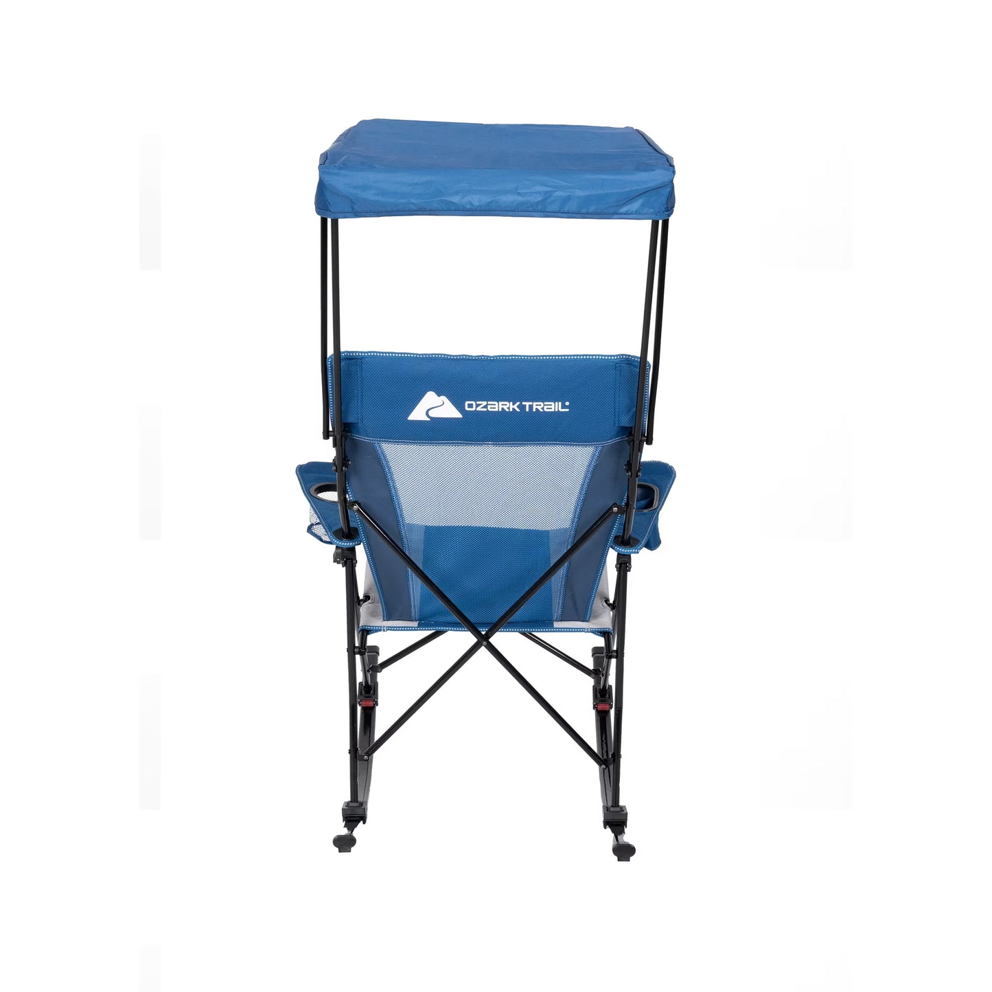 Ozark Trail Mesh Tension Rocking Camp Pair of Chairs with Canopy Blue and Grey Detachable Rockers Adult