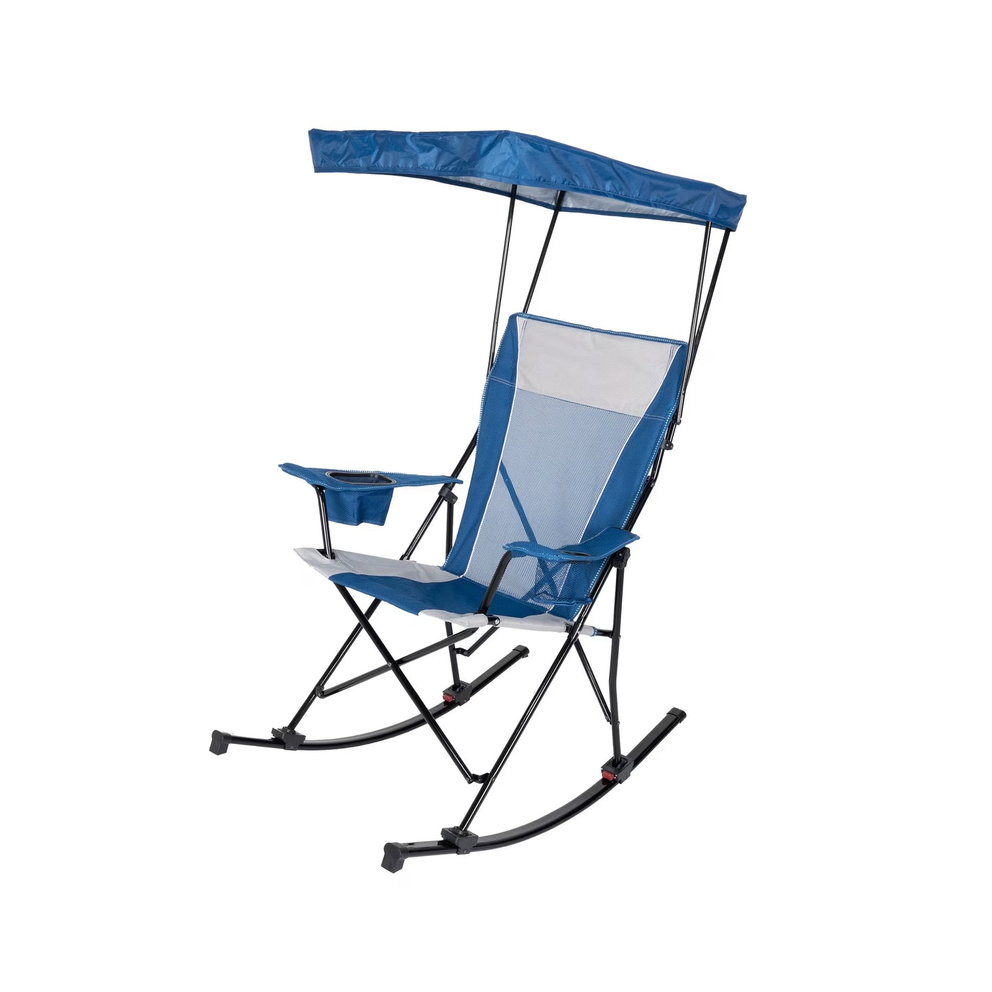 Ozark Trail Mesh Tension Rocking Camp Pair of Chairs with Canopy Blue and Grey Detachable Rockers Adult