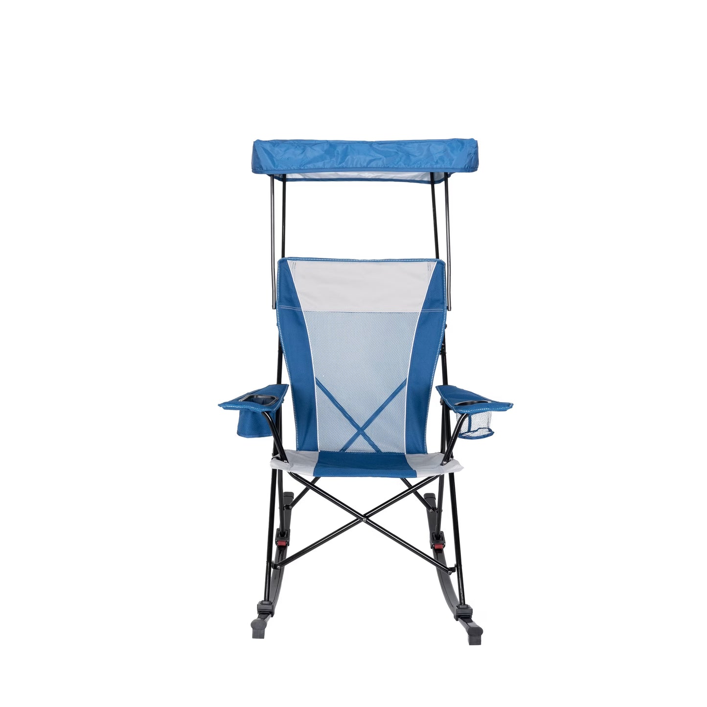 Ozark Trail Mesh Tension Rocking Camp Pair of Chairs with Canopy Blue and Grey Detachable Rockers Adult