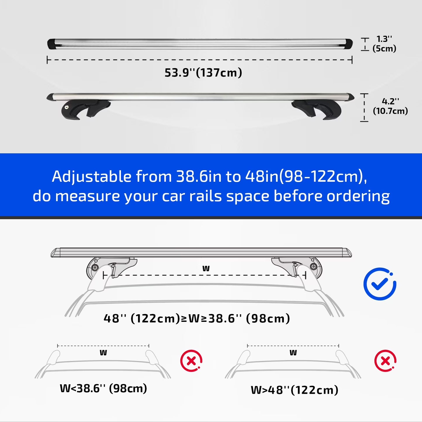 Ozark Trail Sliver Aluminum Universal Roof Rails, Adjustable with Locks,Fit for Raised Roof Crossbars (3.6) | 27 ratings