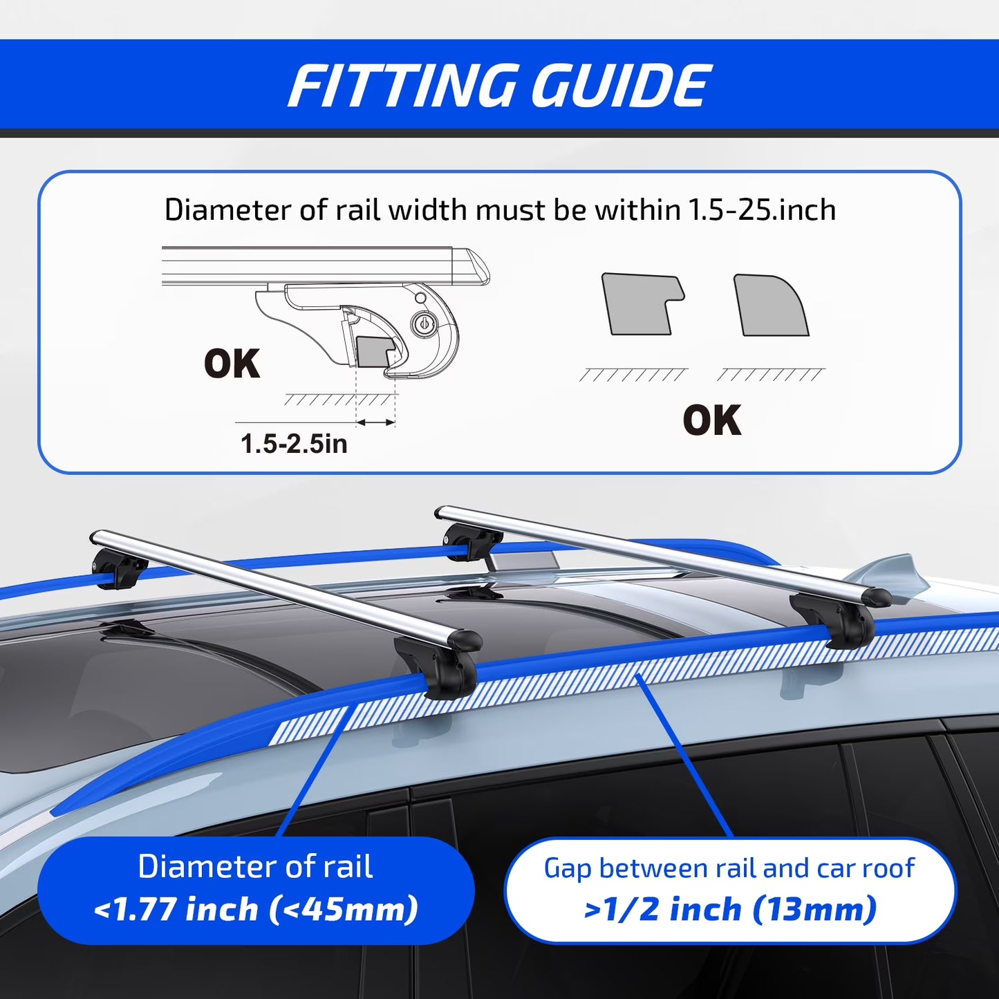 Ozark Trail Sliver Aluminum Universal Roof Rails, Adjustable with Locks,Fit for Raised Roof Crossbars (3.6) | 27 ratings
