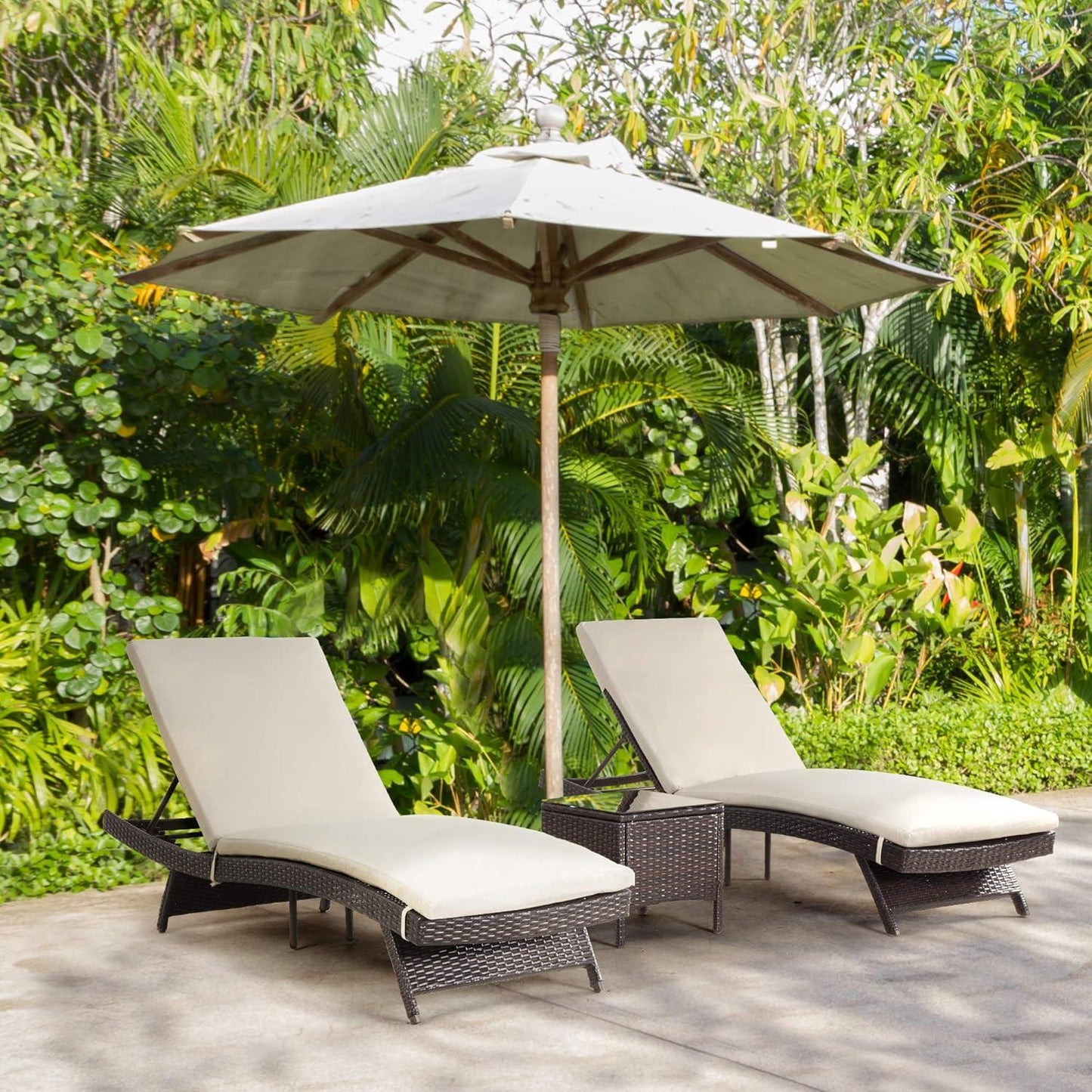 Pamapic Patio Chaise Lounge Set 3 Pieces with Adjustable Backrest and Removable Cushion, Outdoor Pool Chair for Patio Poolside Backyard Porch