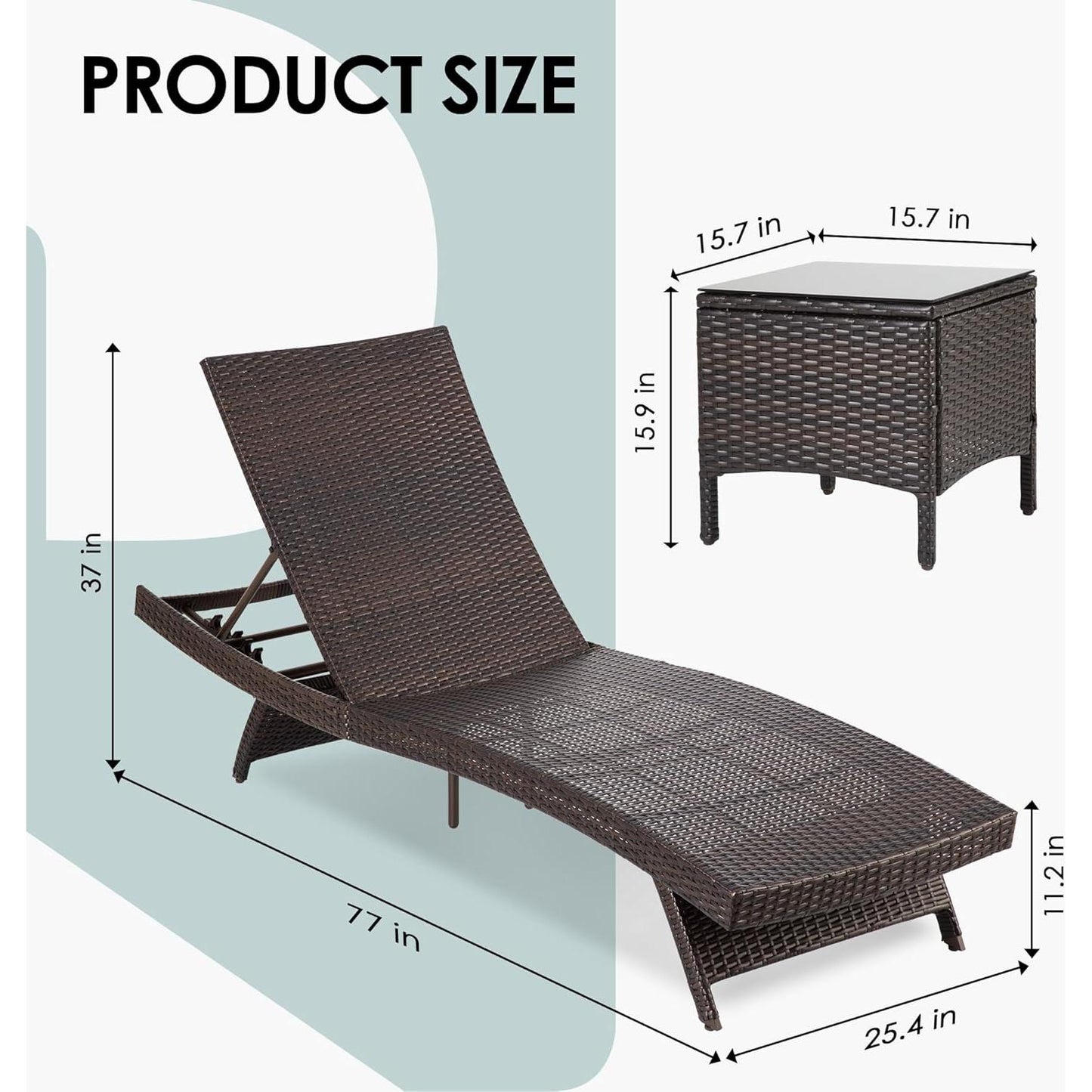 Pamapic Patio Chaise Lounge Set 3 Pieces with Adjustable Backrest and Removable Cushion, Outdoor Pool Chair for Patio Poolside Backyard Porch