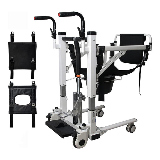 Patient Lift Transfer Chair,KIMORE Hoyer Lifts for Home Use,Hydraulic Patient Lift Transfer Chair, Bathroom Wheelchair with 180° Split Seat and Potty, Portable Elderly Lift aid Bedside Commode Chair