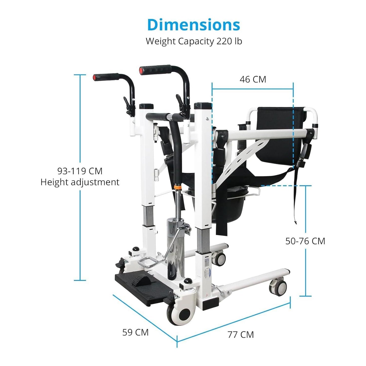 Patient Lift Transfer Chair,KIMORE Hoyer Lifts for Home Use,Hydraulic Patient Lift Transfer Chair, Bathroom Wheelchair with 180° Split Seat and Potty, Portable Elderly Lift aid Bedside Commode Chair