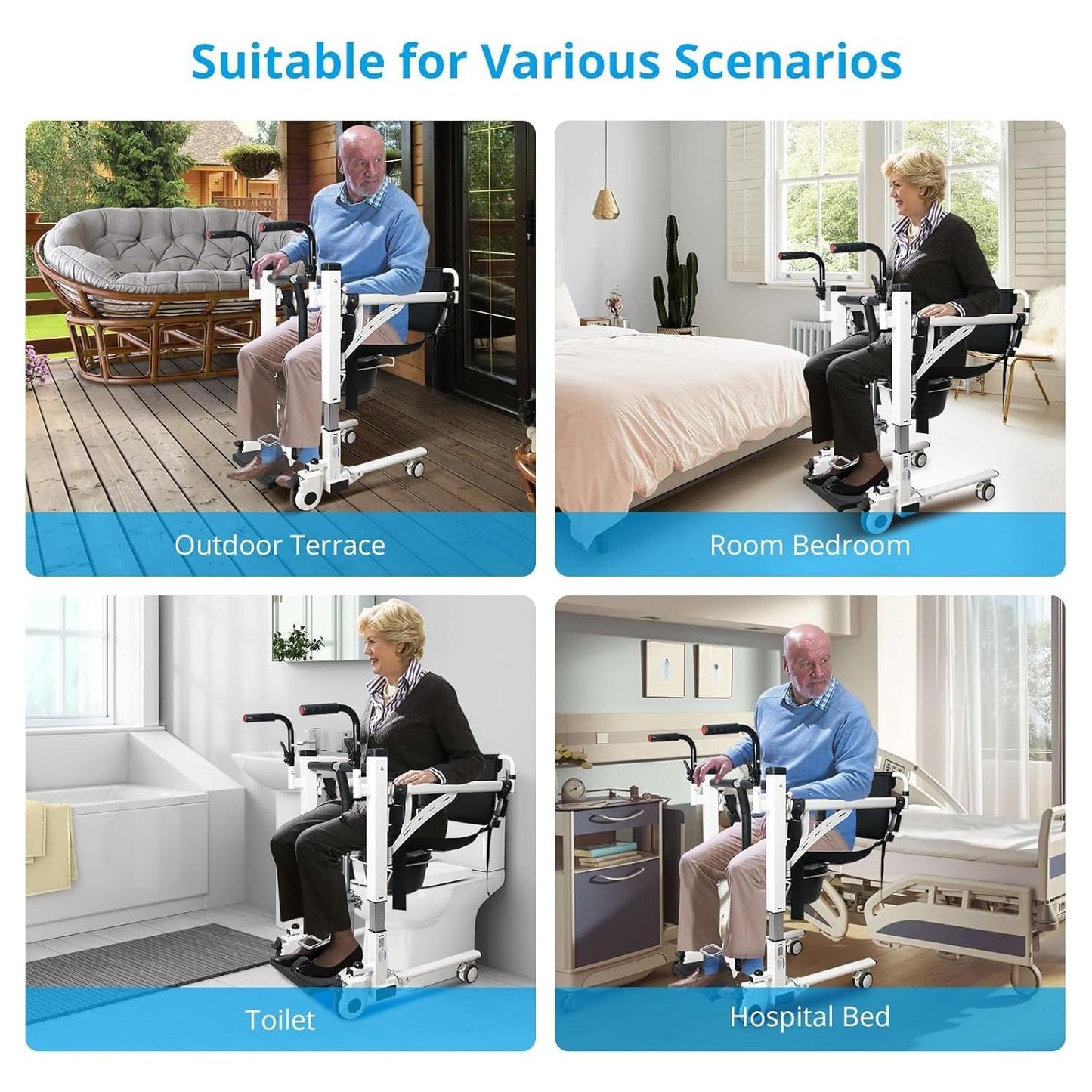 Patient Lift Transfer Chair,KIMORE Hoyer Lifts for Home Use,Hydraulic Patient Lift Transfer Chair, Bathroom Wheelchair with 180° Split Seat and Potty, Portable Elderly Lift aid Bedside Commode Chair