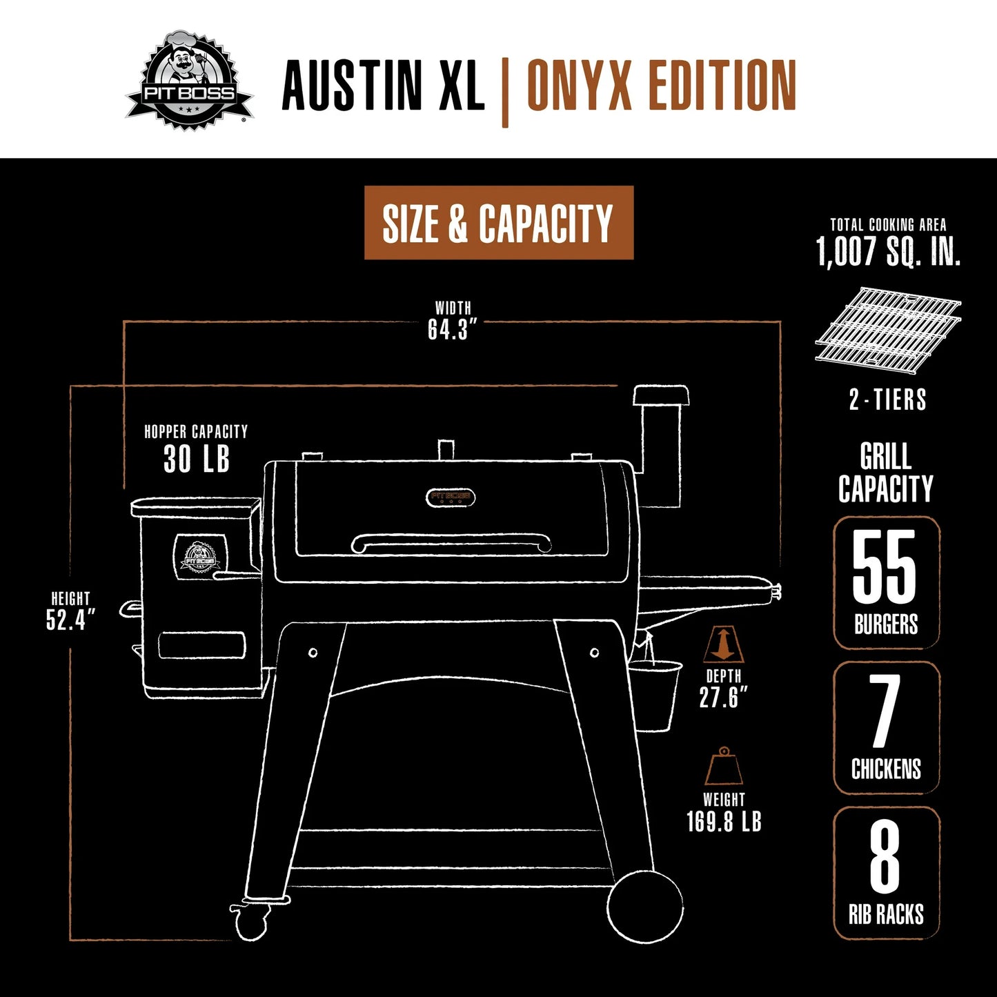 Pit Boss Austin XL 1000 Sq in Wood Fired Pellet Grill and Smoker – Onyx Series