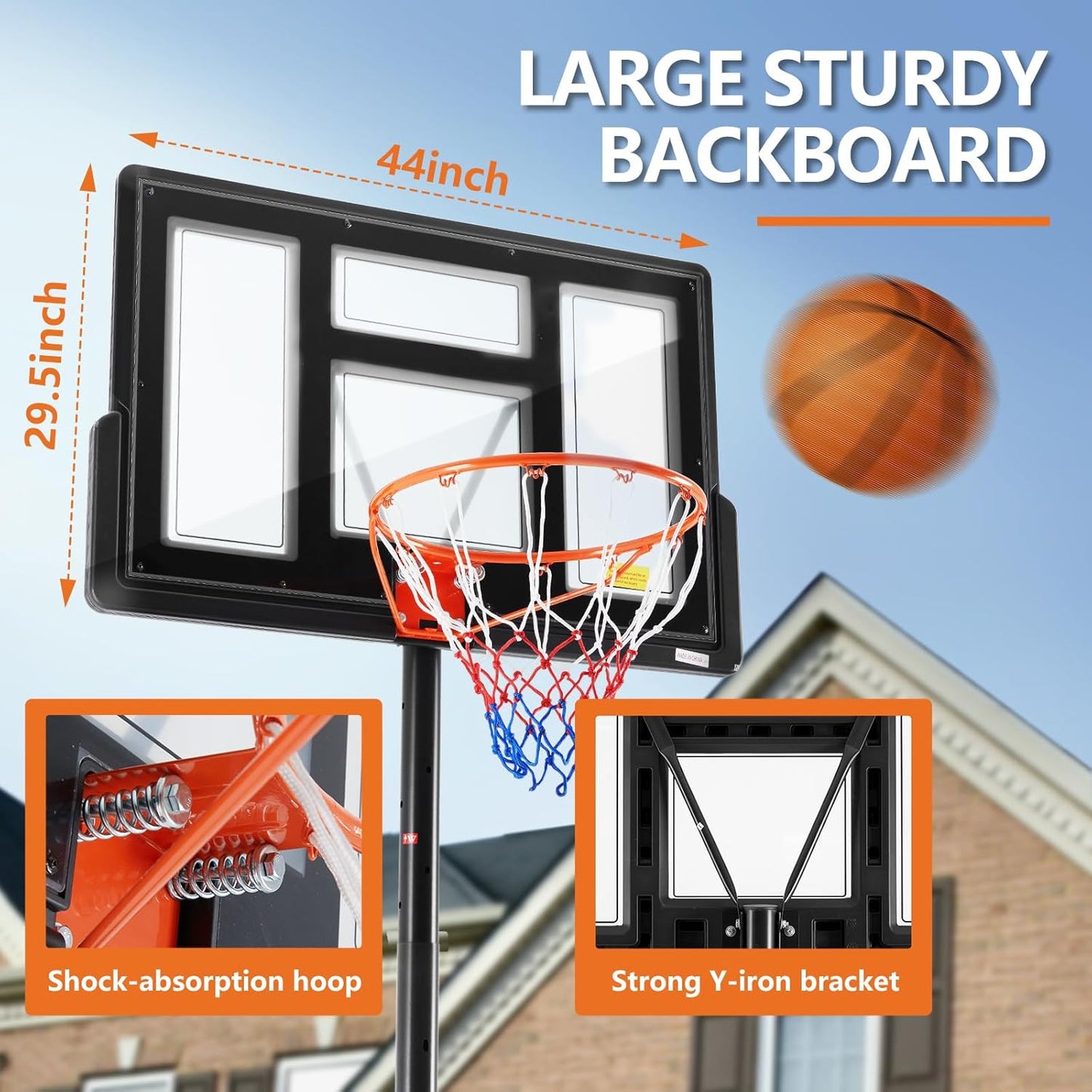 Portable Basketball Hoop Outdoor 6.1-10FT Adjustable Height,
