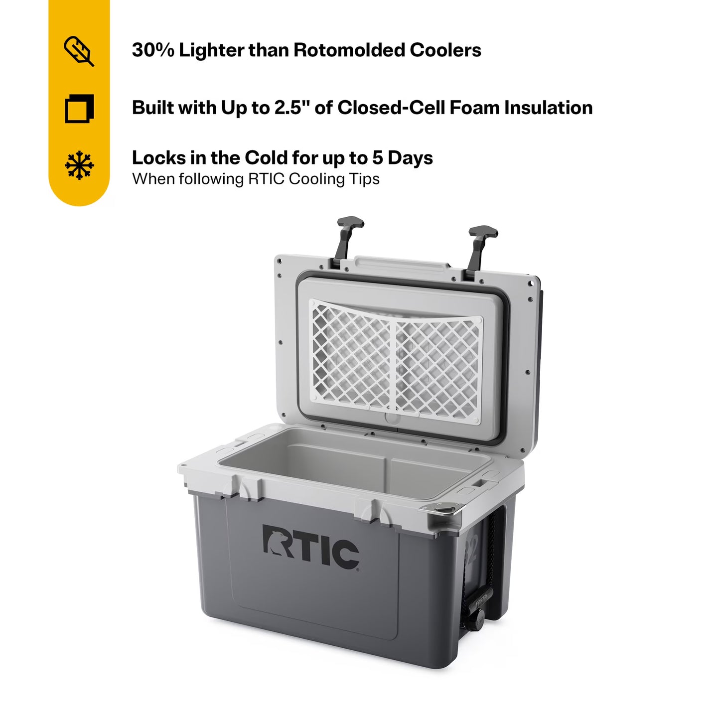 RTIC Ultra-Light 32 Qt Hard-Sided Ice Chest Cooler, Fits 48 Cans, Grey