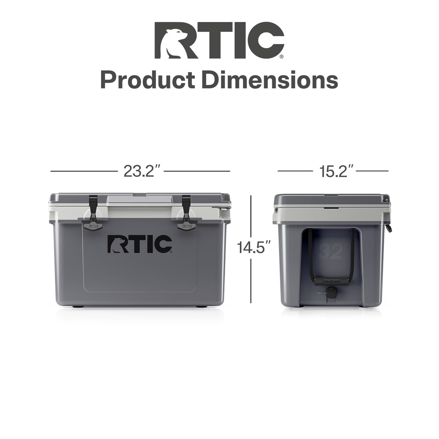 RTIC Ultra-Light 32 Qt Hard-Sided Ice Chest Cooler, Fits 48 Cans, Grey