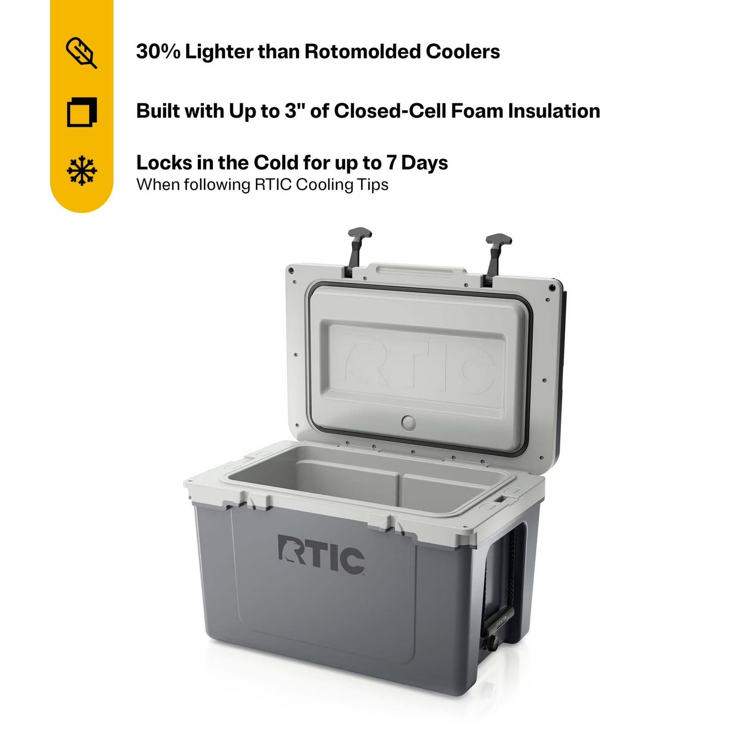 RTIC Ultra-Light 52 Qt Hard-Sided Ice Chest Cooler, Fits 76 Cans, Grey