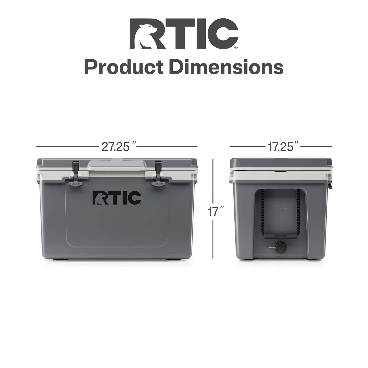 RTIC Ultra-Light 52 Qt Hard-Sided Ice Chest Cooler, Fits 76 Cans, Grey
