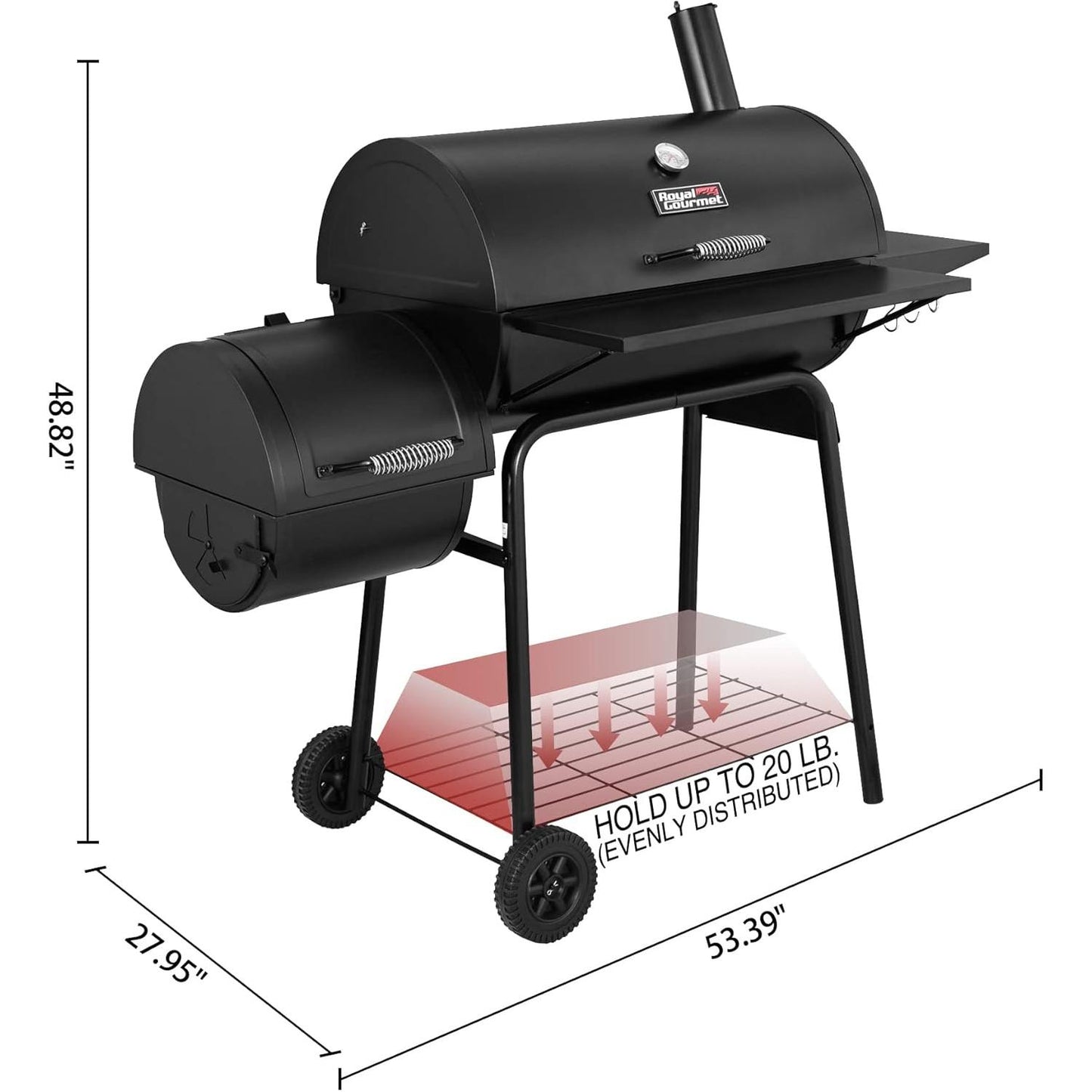 Royal Gourmet CC1830SC Charcoal Grill Offset Smoker with Cover, 811 Square Inches, Black, Outdoor Camping