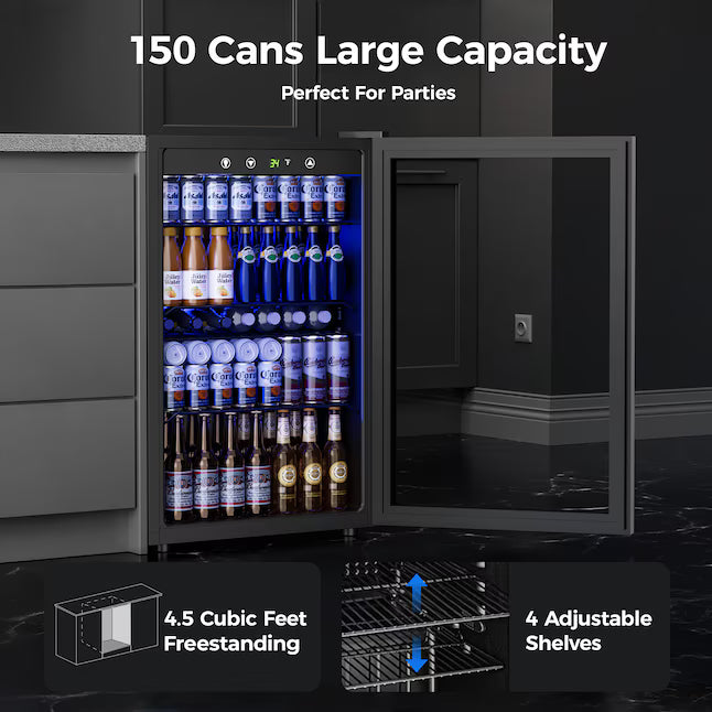 SIMZLIFE 20-in 150-Can Capacity Sliver Freestanding Beverage Refrigerator