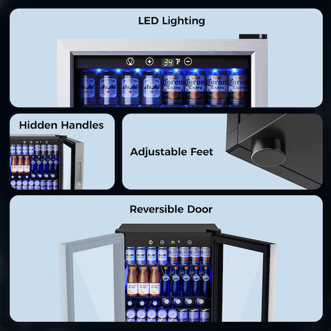 SIMZLIFE 20-in 150-Can Capacity Sliver Freestanding Beverage Refrigerator