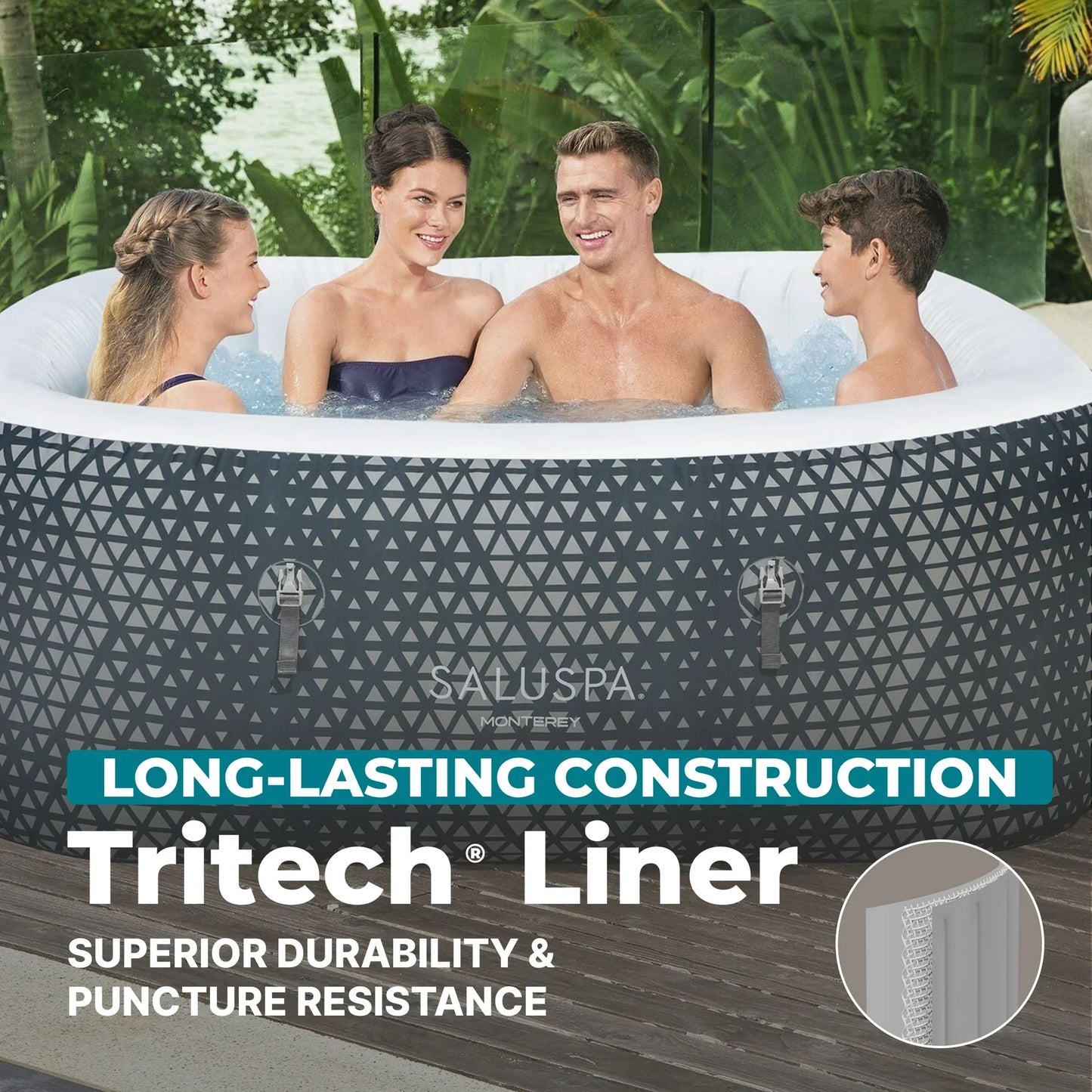 SaluSpa Monterey AirJet Outdoor Inflatable Square Hot Tub 4-6 Person with Pump