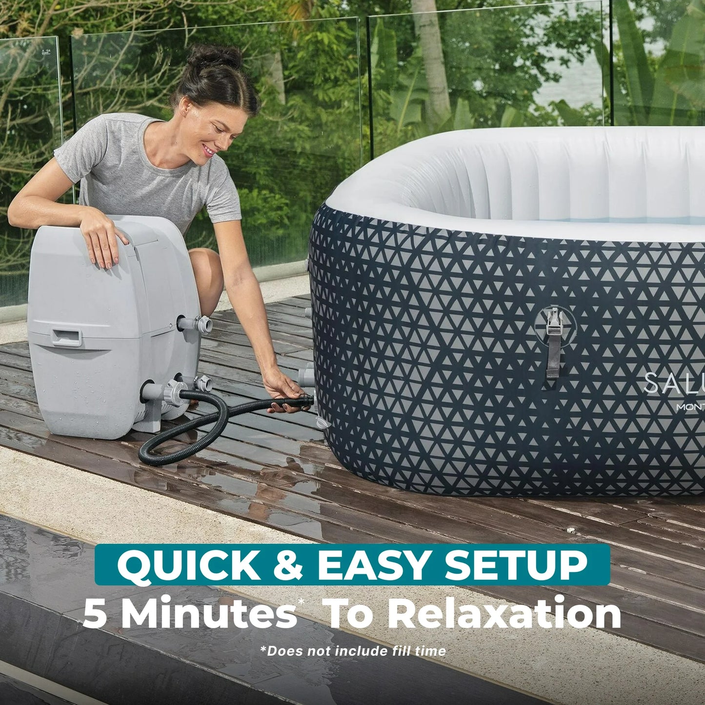 SaluSpa Monterey AirJet Outdoor Inflatable Square Hot Tub 4-6 Person with Pump