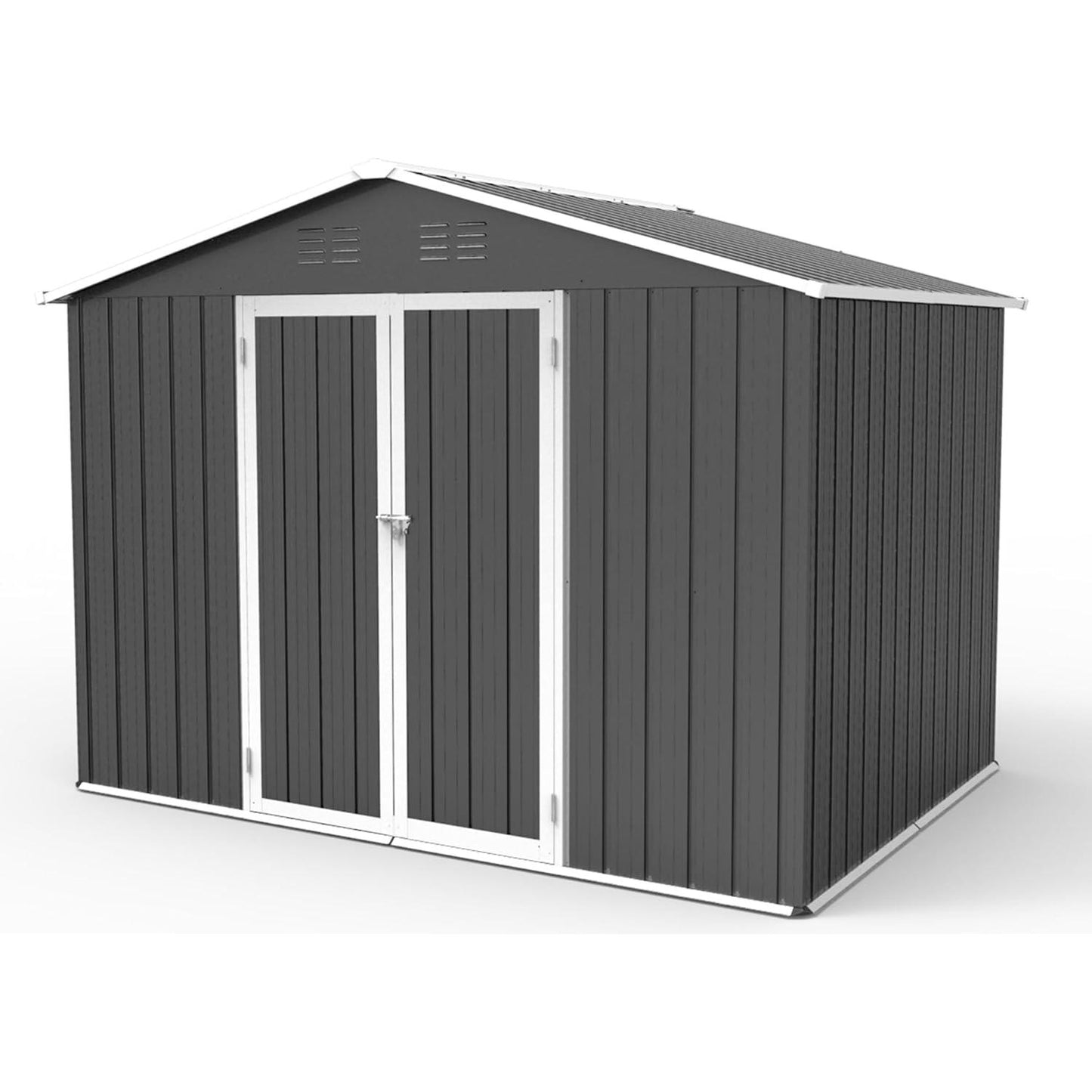 Outdoor Metal Storage Shed, Anti-Corrosion Utility Garden Shed Tool House with Lockable Double Doors & Vents, Waterproof Storage for Backyard Patio Lawn, Grey&White