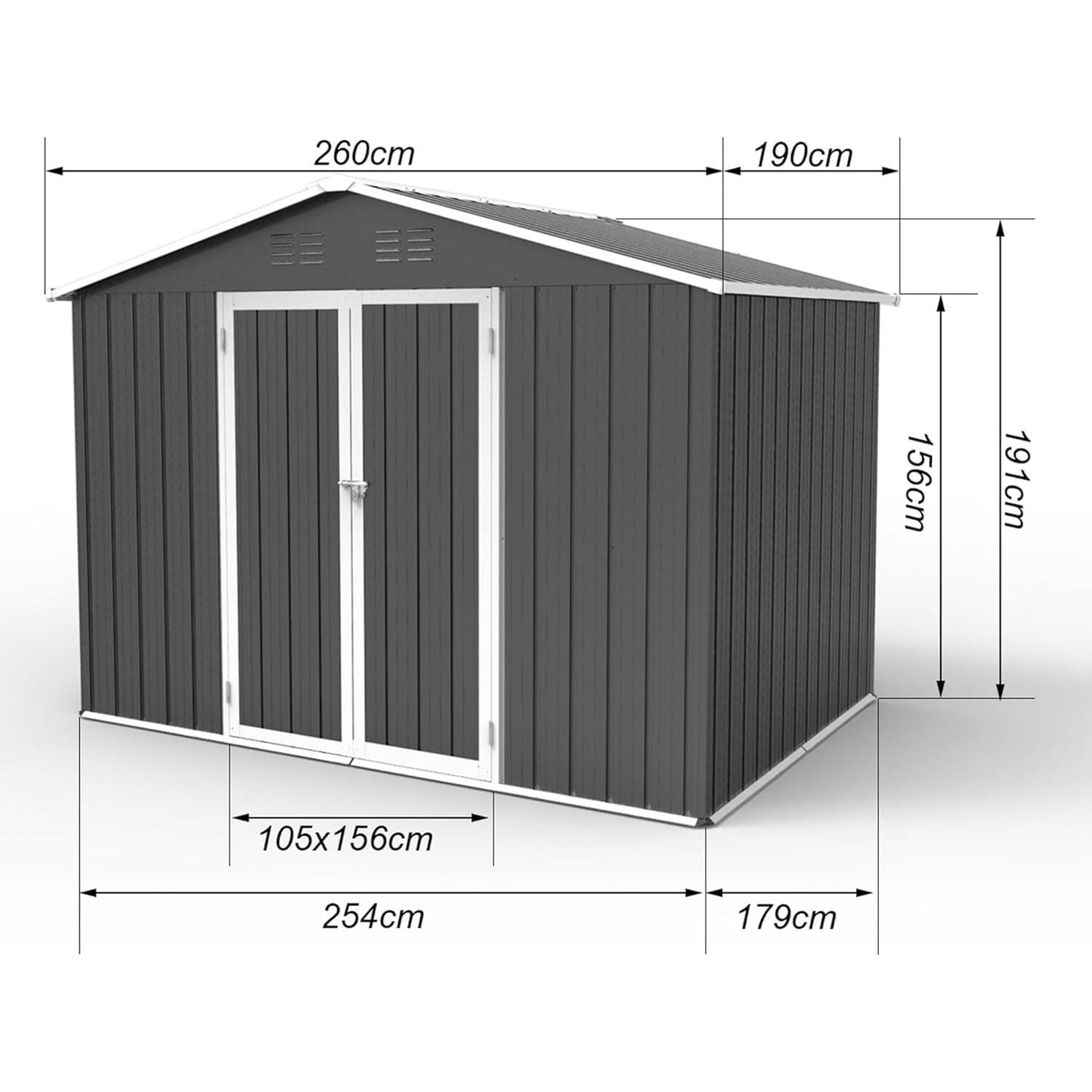 Outdoor Metal Storage Shed, Anti-Corrosion Utility Garden Shed Tool House with Lockable Double Doors & Vents, Waterproof Storage for Backyard Patio Lawn, Grey&White