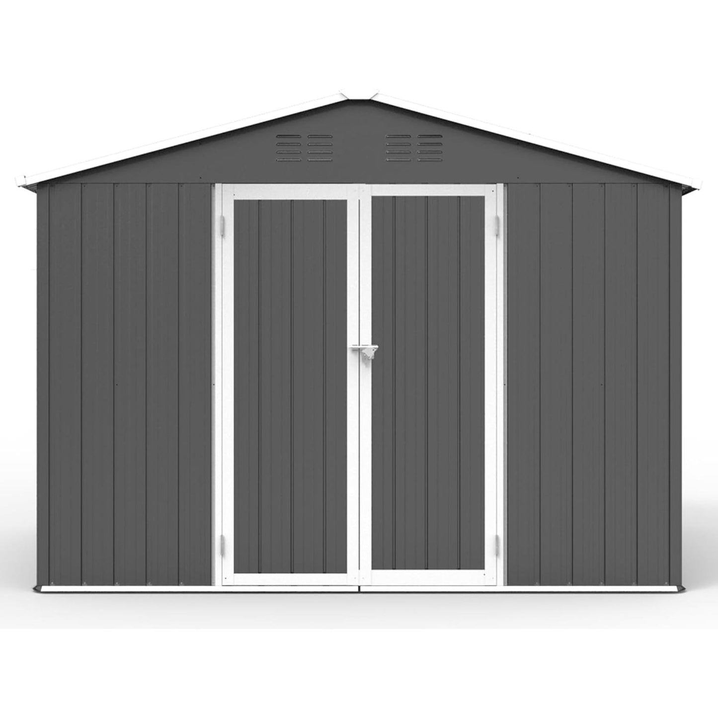 Outdoor Metal Storage Shed, Anti-Corrosion Utility Garden Shed Tool House with Lockable Double Doors & Vents, Waterproof Storage for Backyard Patio Lawn, Grey&White