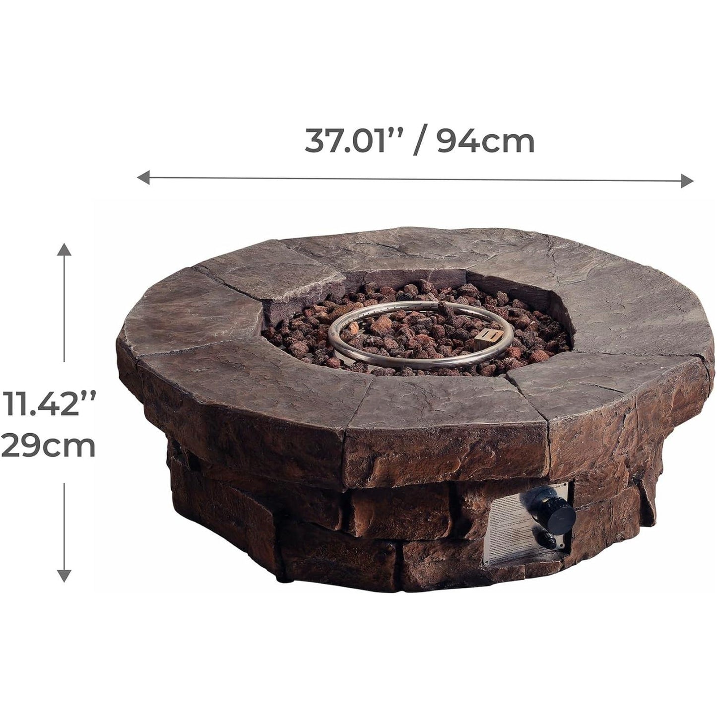 Teamson Home 37 in Faux Stone Round Outdoor Propane Gas Fire Pit with Gas