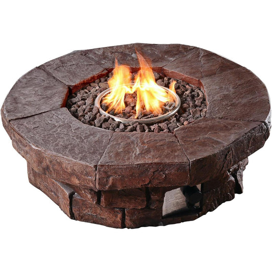 Teamson Home 37 in Faux Stone Round Outdoor Propane Gas Fire Pit with Gas
