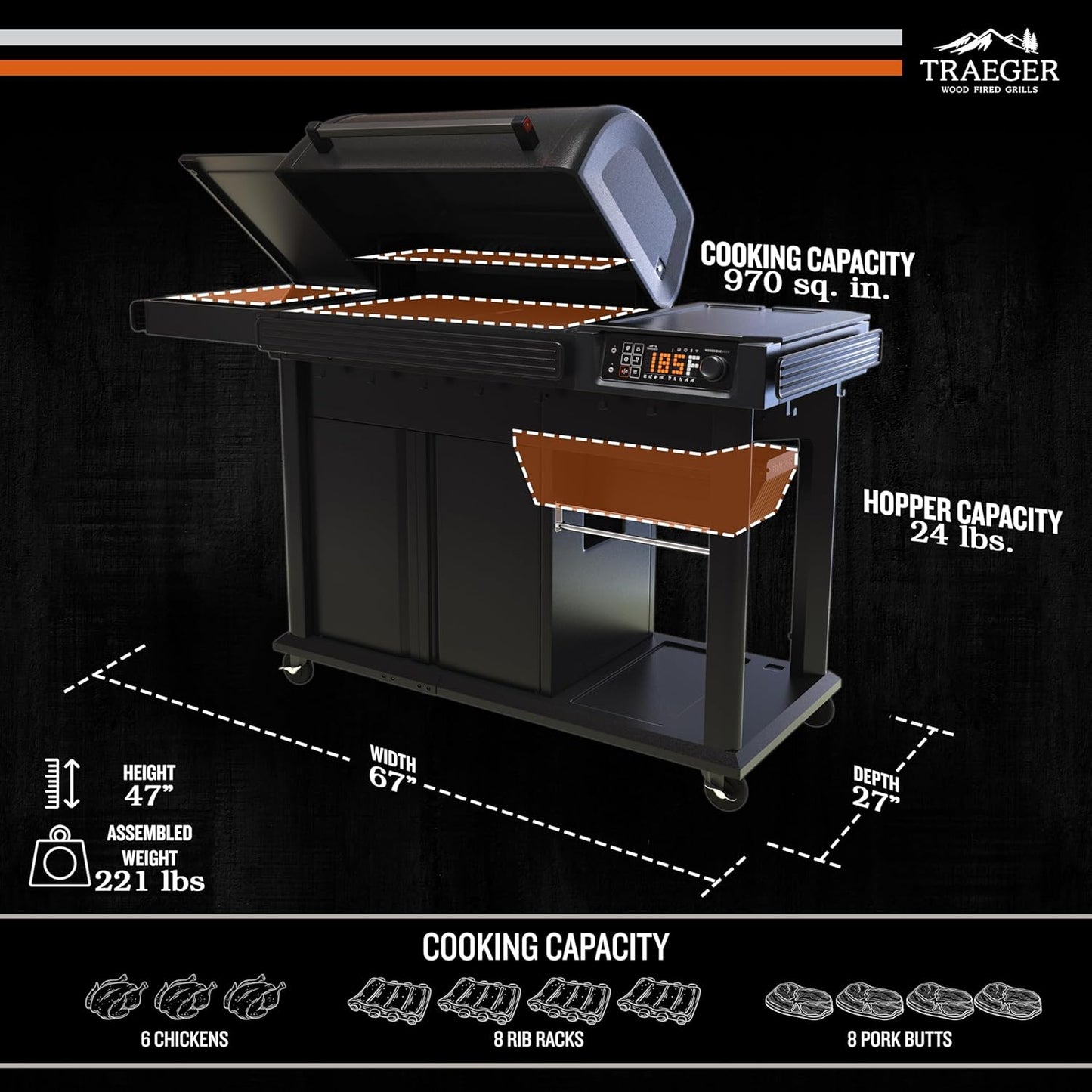 Traeger Woodridge Elite Electric Wood Pellet Grill and Smoker TFC97XLH