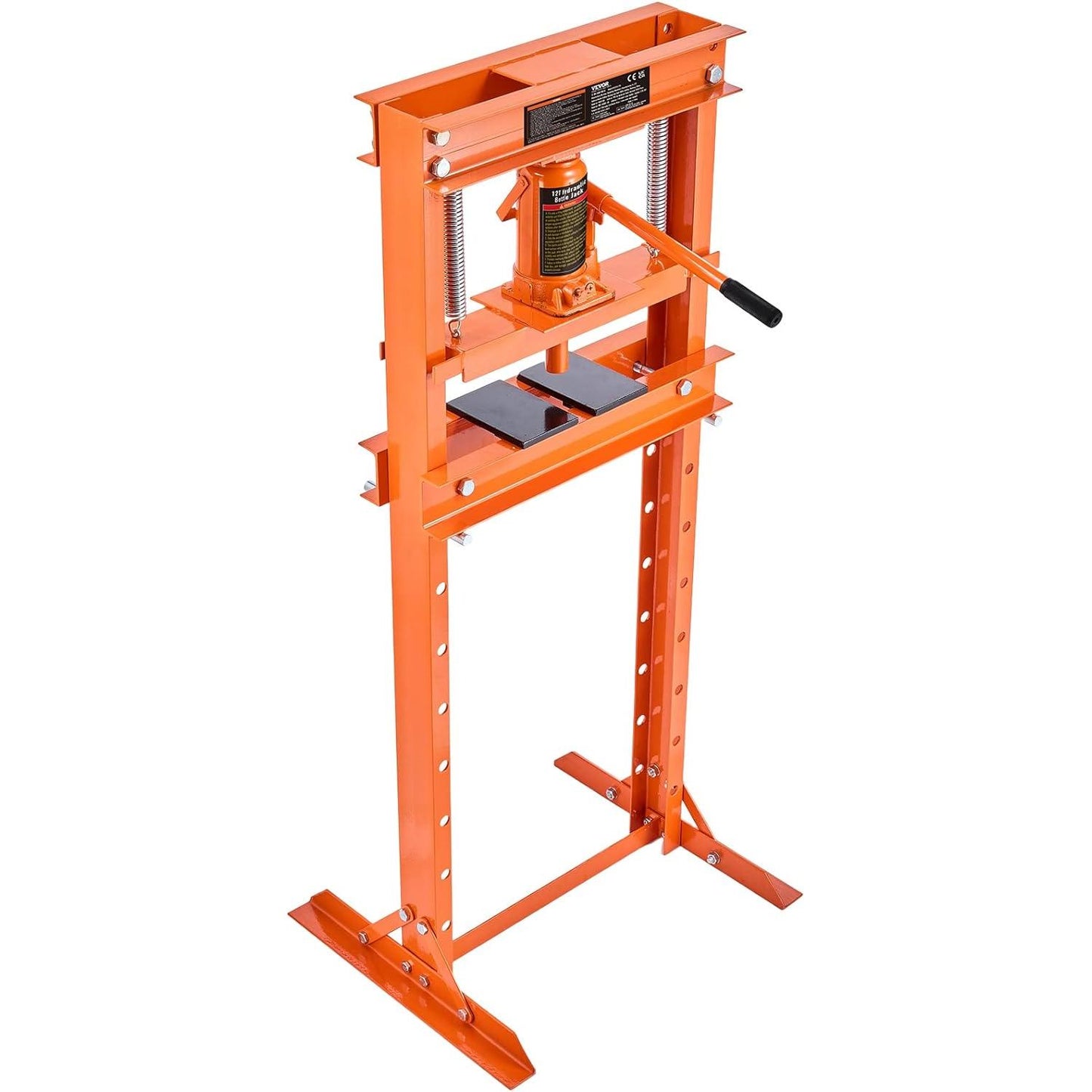 VEVOR Hydraulic 12 Ton H-Frame Garage Floor Adjustable Shop Press with Plates, 12T, Orange