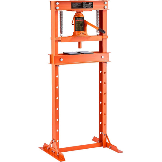 VEVOR Hydraulic 12 Ton H-Frame Garage Floor Adjustable Shop Press with Plates, 12T, Orange