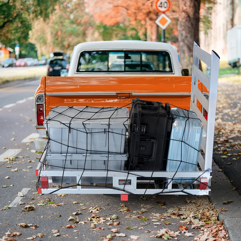 VEVOR 50 x 29.5 x 8.7 inch Hitch Cargo Carrier, 500lbs Capacity Trailer Hitch Mounted Cargo Basket, Aluminum Luggage Carrier Rack with Folding Ramp, Fits 2" Hitch Receiver for SUV Truck Pickup Camping