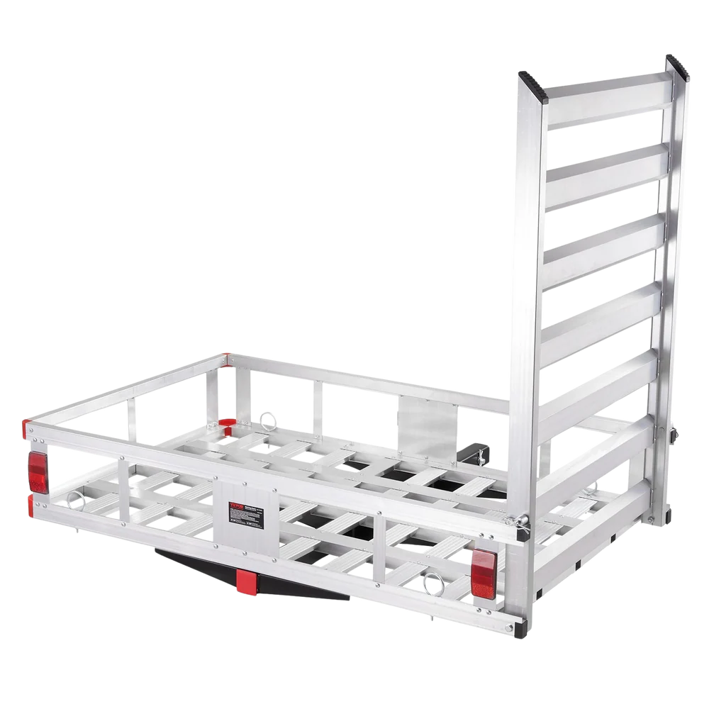 VEVOR 50 x 29.5 x 8.7 inch Hitch Cargo Carrier, 500lbs Capacity Trailer Hitch Mounted Cargo Basket, Aluminum Luggage Carrier Rack with Folding Ramp, Fits 2" Hitch Receiver for SUV Truck Pickup Camping