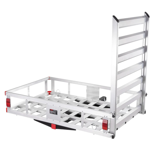 VEVOR 50 x 29.5 x 8.7 inch Hitch Cargo Carrier, 500lbs Capacity Trailer Hitch Mounted Cargo Basket, Aluminum Luggage Carrier Rack with Folding Ramp, Fits 2" Hitch Receiver for SUV Truck Pickup Camping
