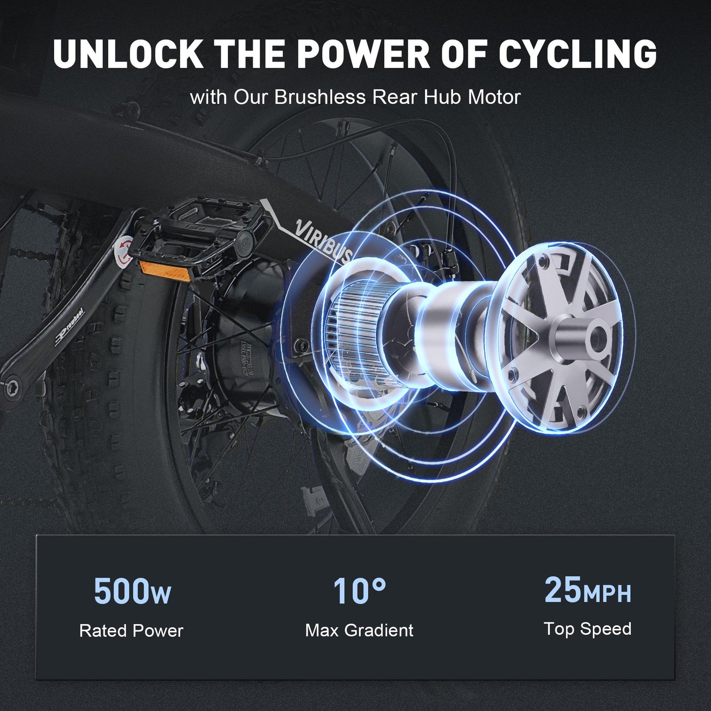 VIRIBUS 20" Fat Tire Electric Bike for Adults Folding Mountain eBike w 48V Battery Black