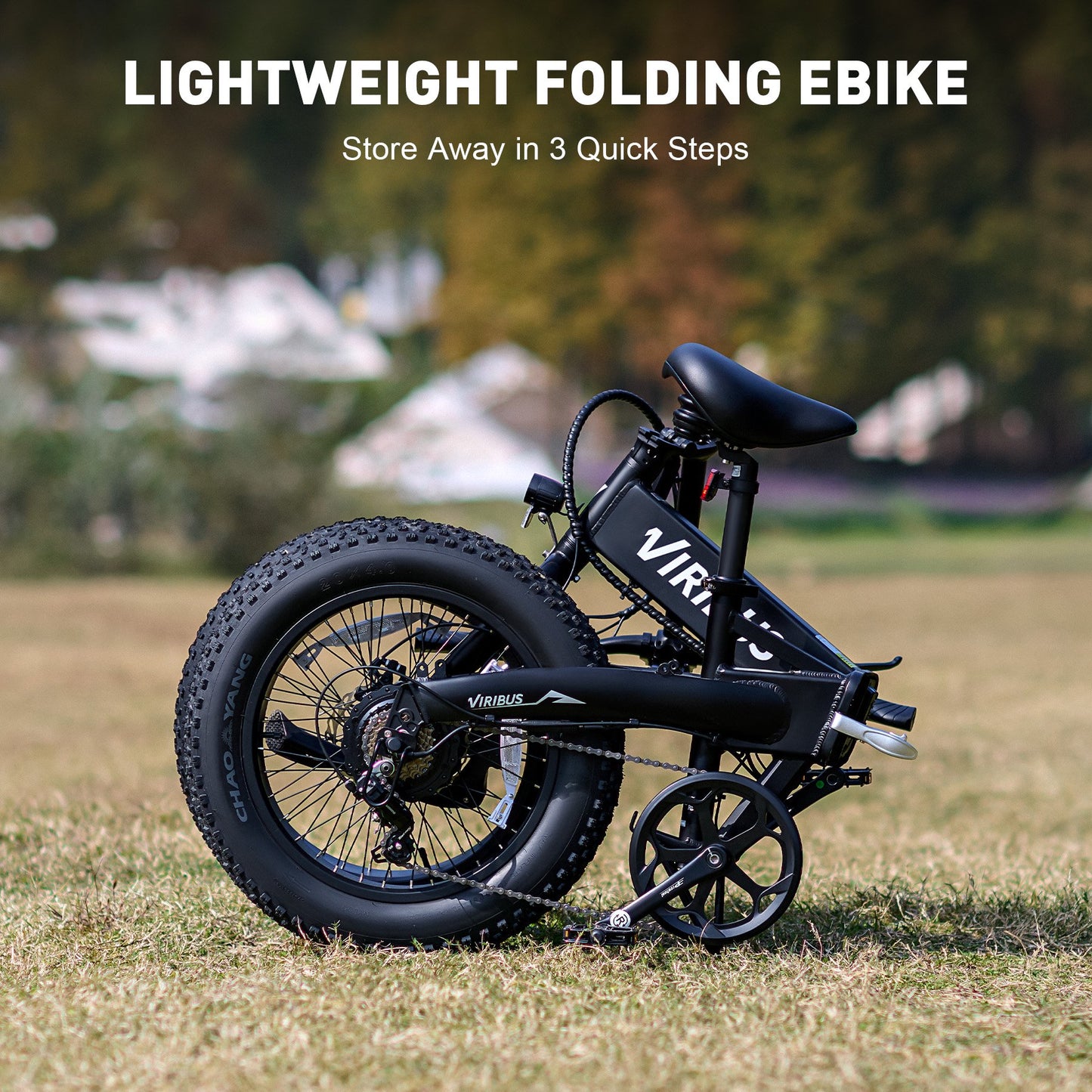 VIRIBUS 20" Fat Tire Electric Bike for Adults Folding Mountain eBike w 48V Battery Black