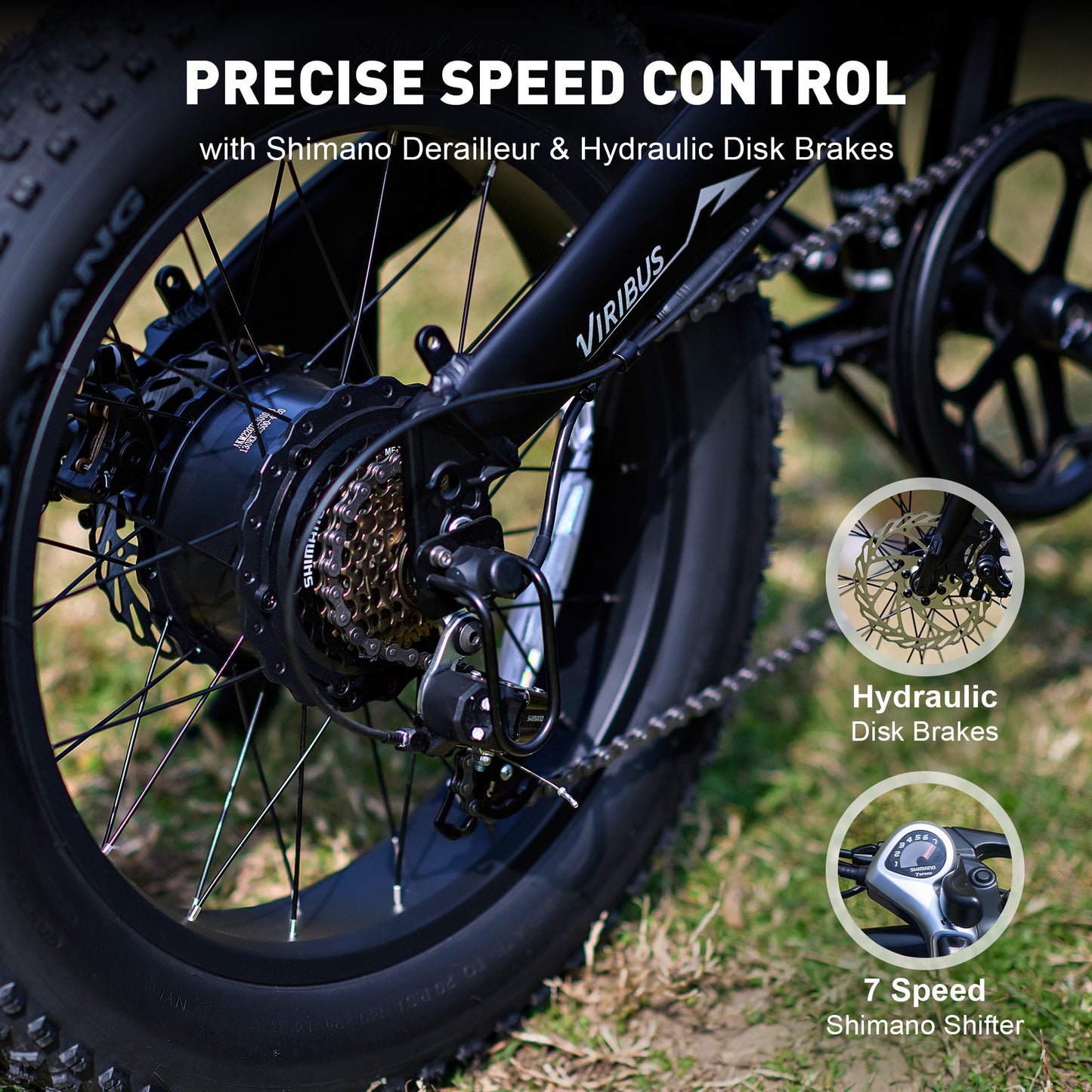 VIRIBUS 20" Fat Tire Electric Bike for Adults Folding Mountain eBike w 48V Battery Black