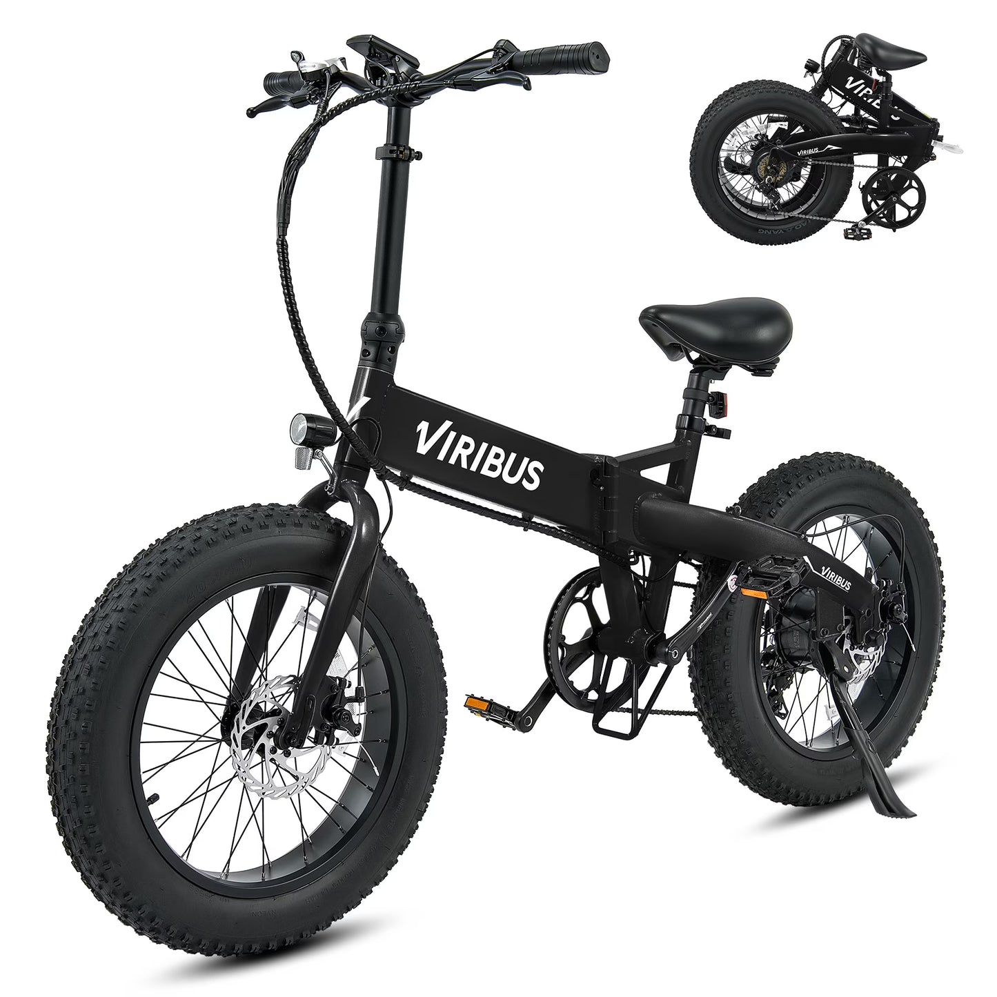 VIRIBUS 20" Fat Tire Electric Bike for Adults Folding Mountain eBike w 48V Battery Black