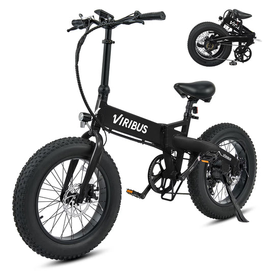 VIRIBUS 20" Fat Tire Electric Bike for Adults Folding Mountain eBike w 48V Battery Black