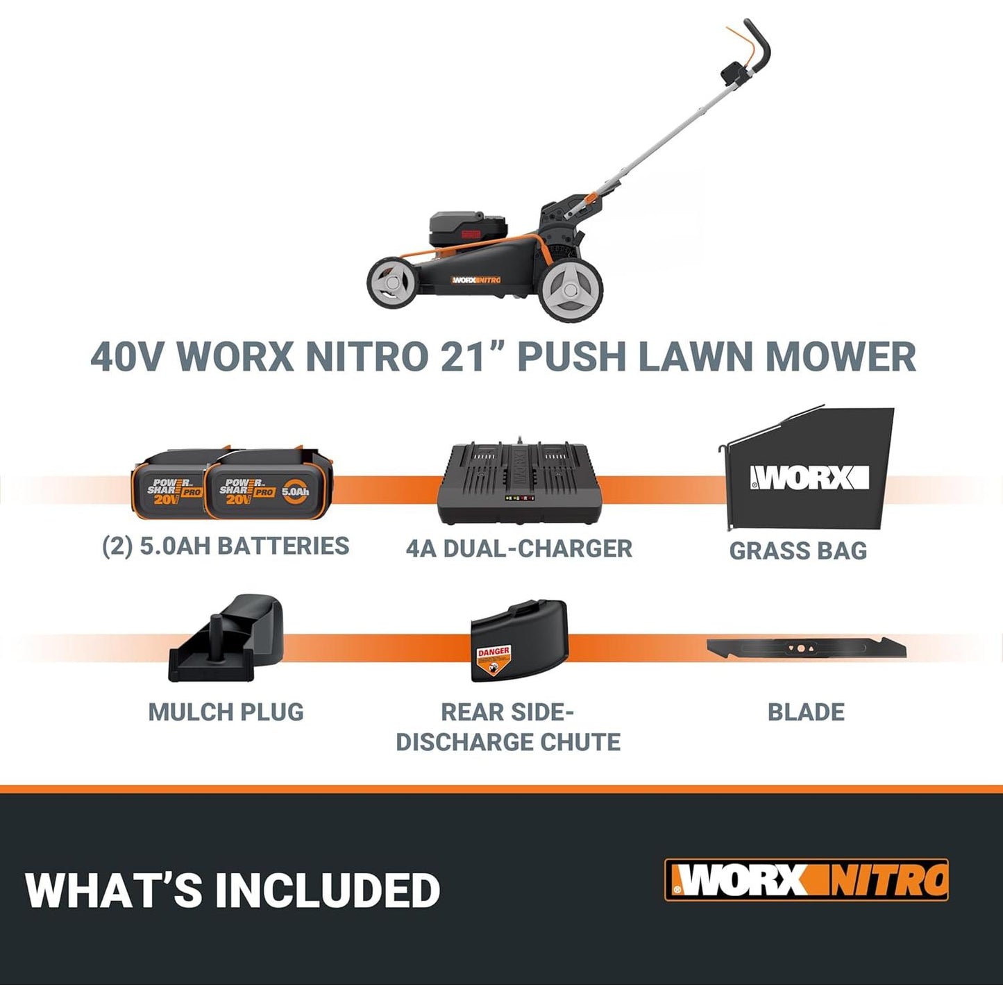 WORX Nitro 40V 21in Cordless Lawn Mower