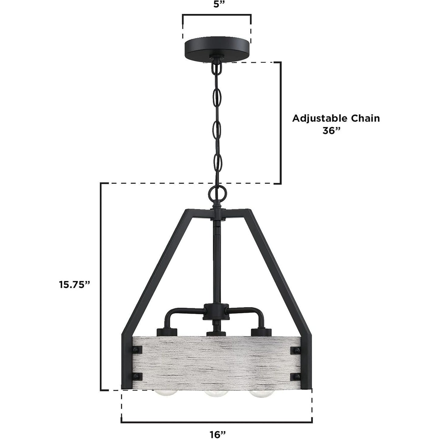 Westinghouse 6125900 Callowhill Craftsman-Style Three Light Indoor Chandelier, Matte Black and Antique Ash Finish. Brand New. Open Box.