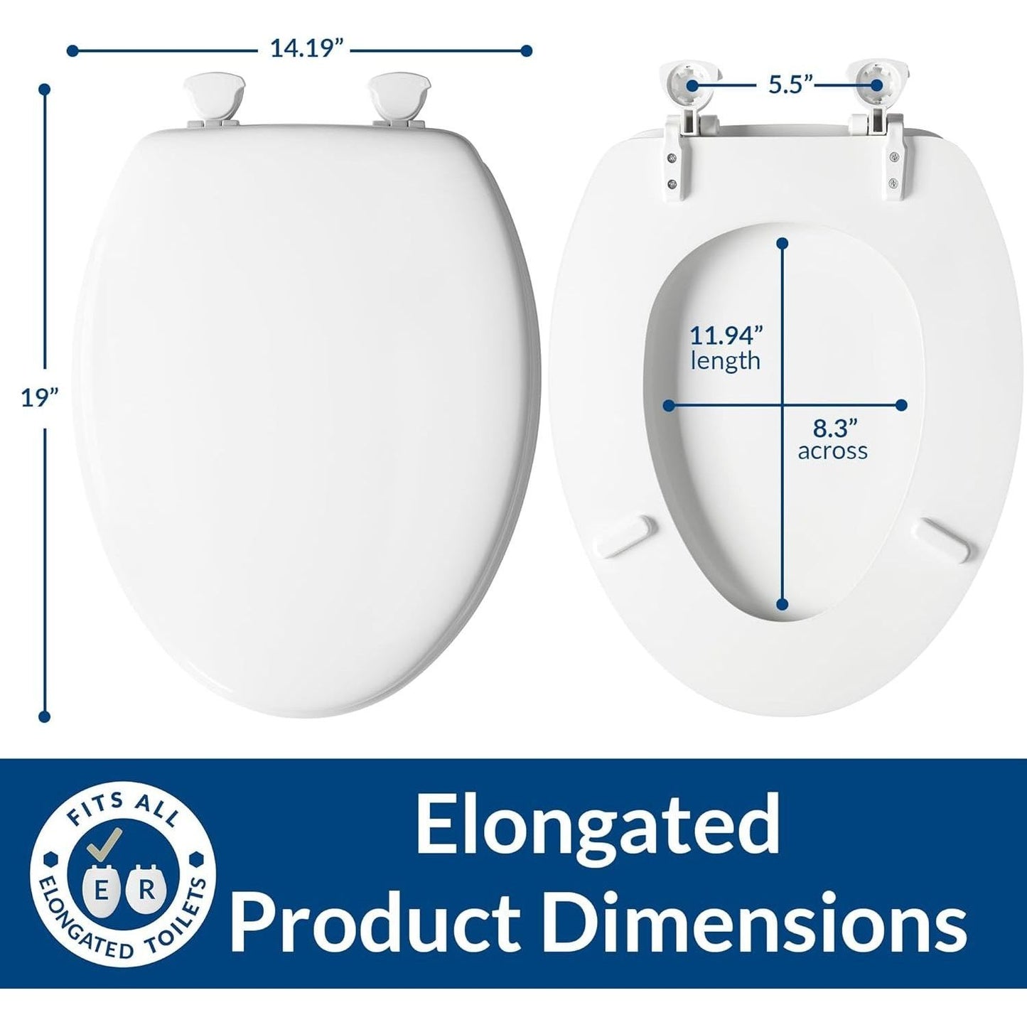 Mayfair Westport 1844EC Wood Toilet Seat with Easy Clean & Change Hinges, Elongated, White