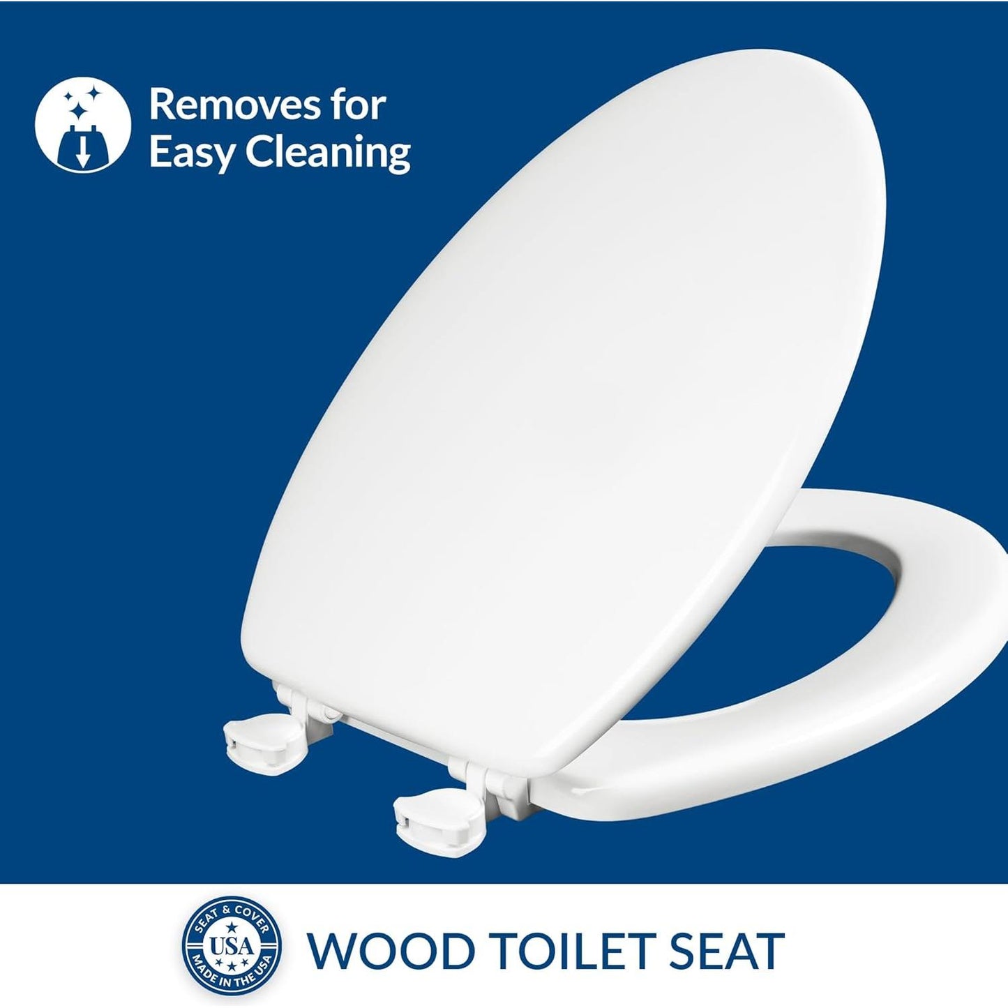 Mayfair Westport 1844EC Wood Toilet Seat with Easy Clean & Change Hinges, Elongated, White